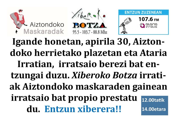 Zuberera adituko da Aiztondon eta 'Ataria' irratian