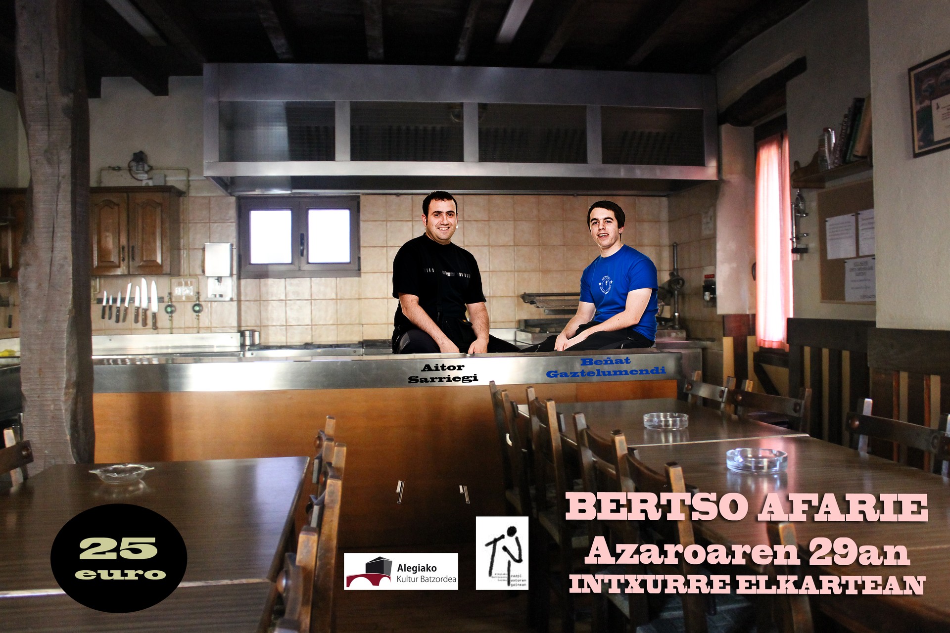 Larunbatean, bertso-afaria Alegian Aitor Sarriegi eta Beñat Gaztelumendirekin