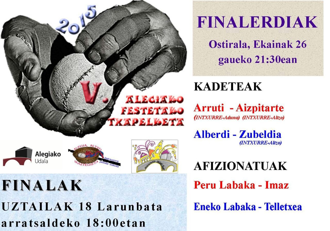 Alegiako festetako pilota txapelketako finalerdiak ostiralean