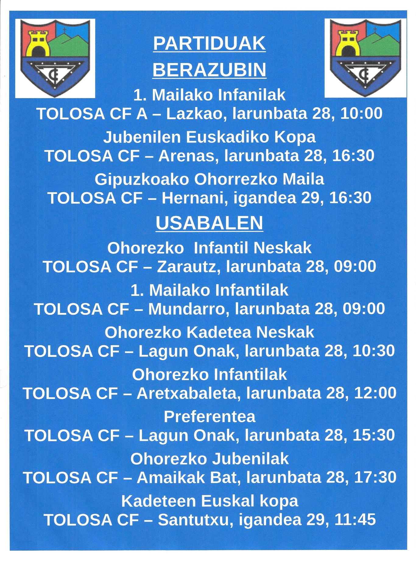 Asteburuko partiduak