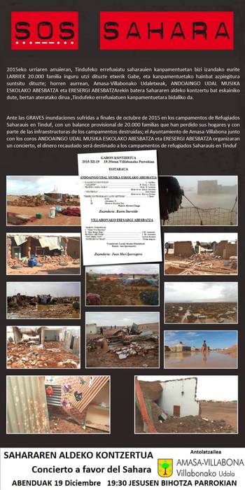 SOS Sahara kontzertua eskainiko dute abesbatzek larunbatean