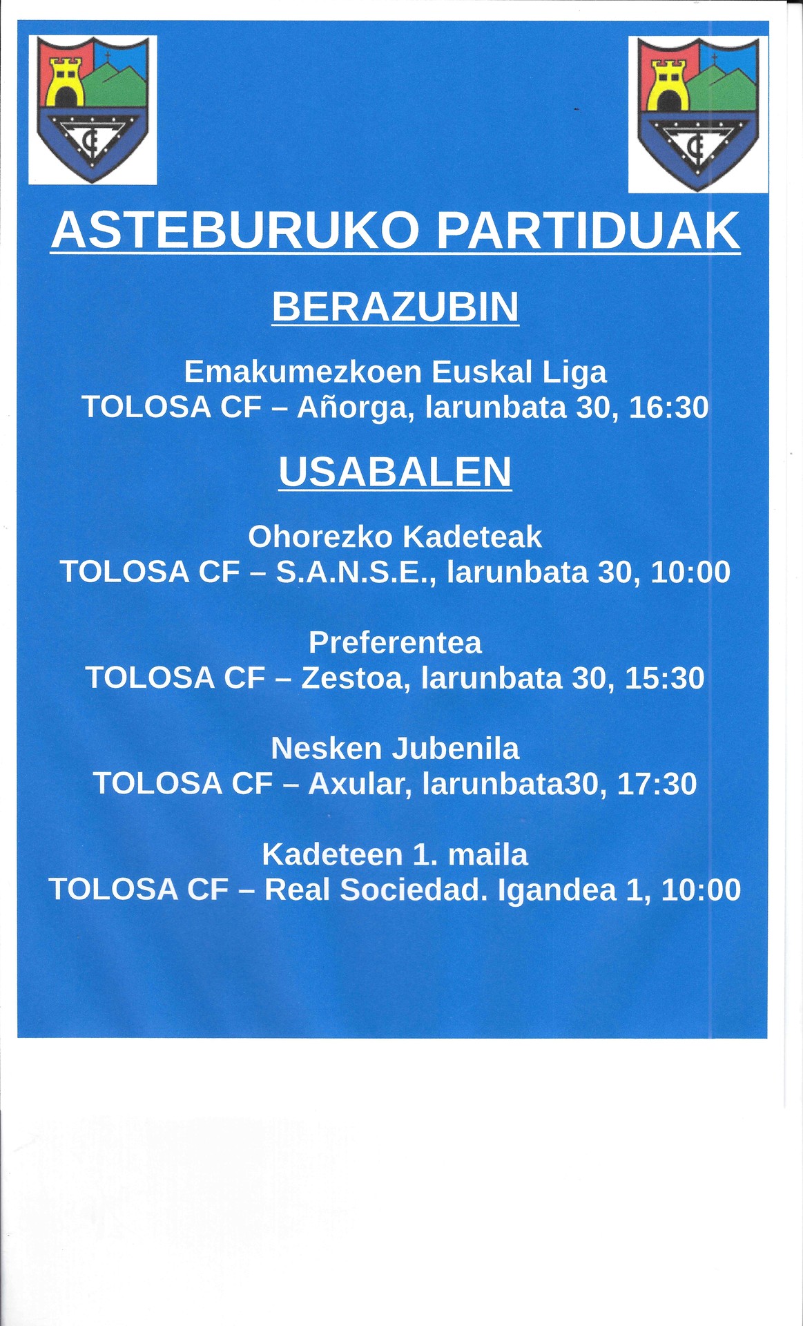 Asteburuko partiduak