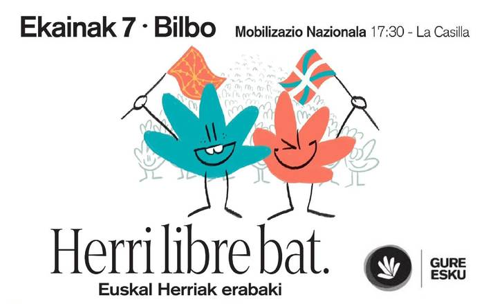 Larunbatean Gure Eskuk Bilbon egingo duen mobilizazio nazionalean parte hartzeko deia egiten dugu