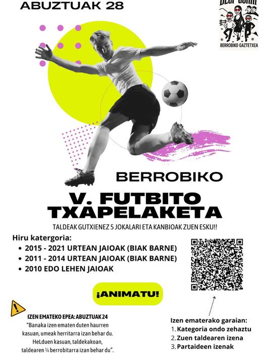 Berrobiko V. Futbito Txapelketa abuztuaren 28an izango da