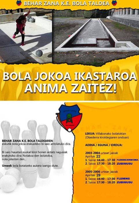Bola jokoa ikasteko ikastaroa antolatu du Behar Zanak