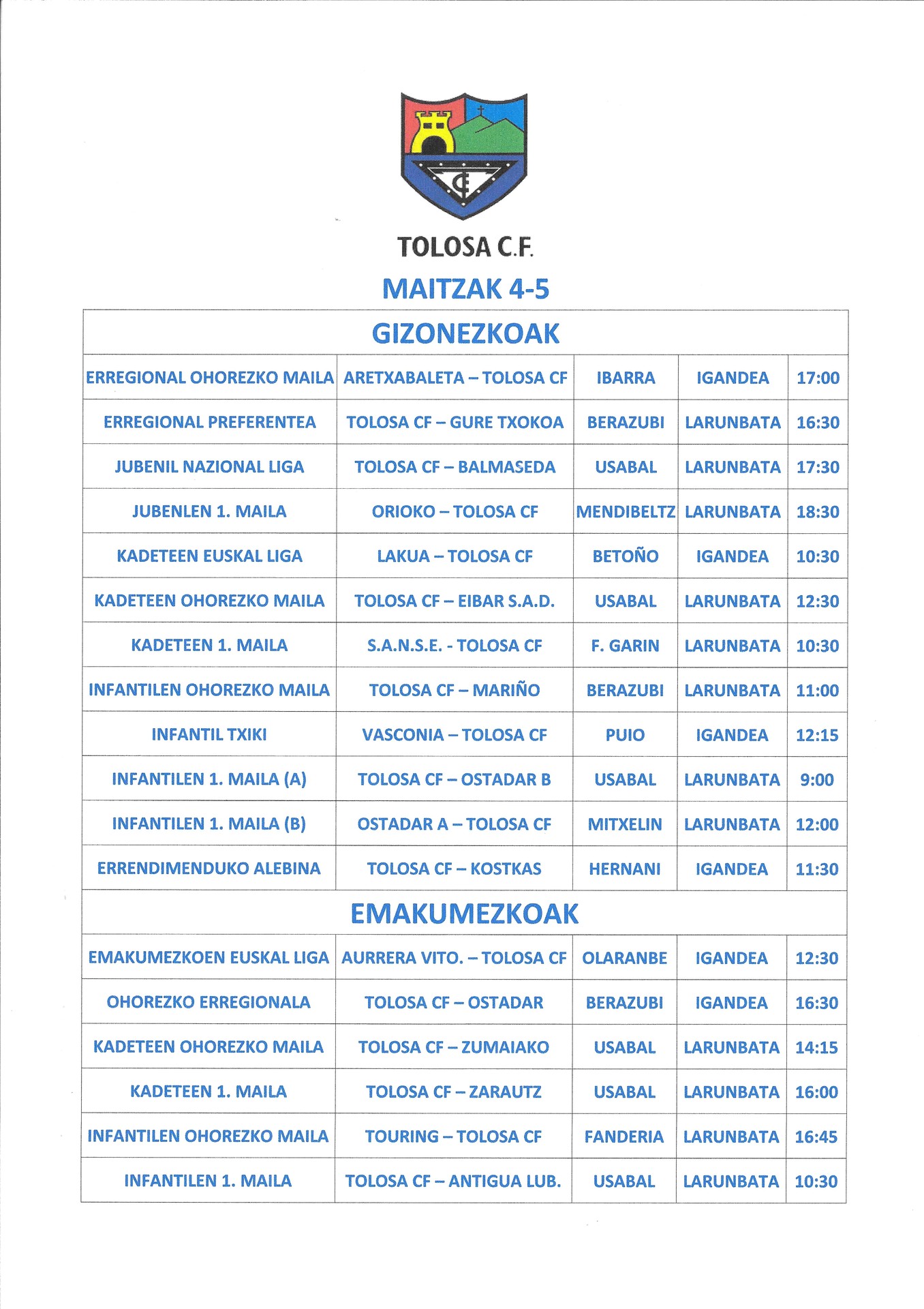 Asteburuko partiduak.