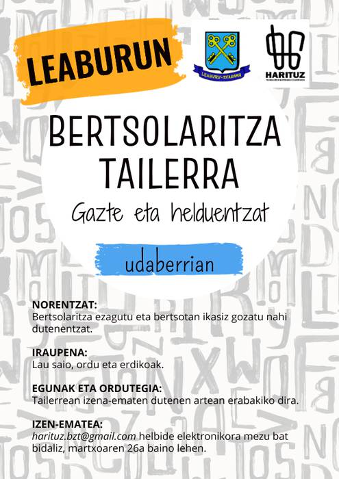 Bertsolaritza tailerrak Leaburun, Iruran eta Aiztondon