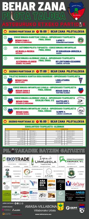 Lacarra-Elolak Udaberri Sariko finala eta beste 7 finalerdi garrantzitsu