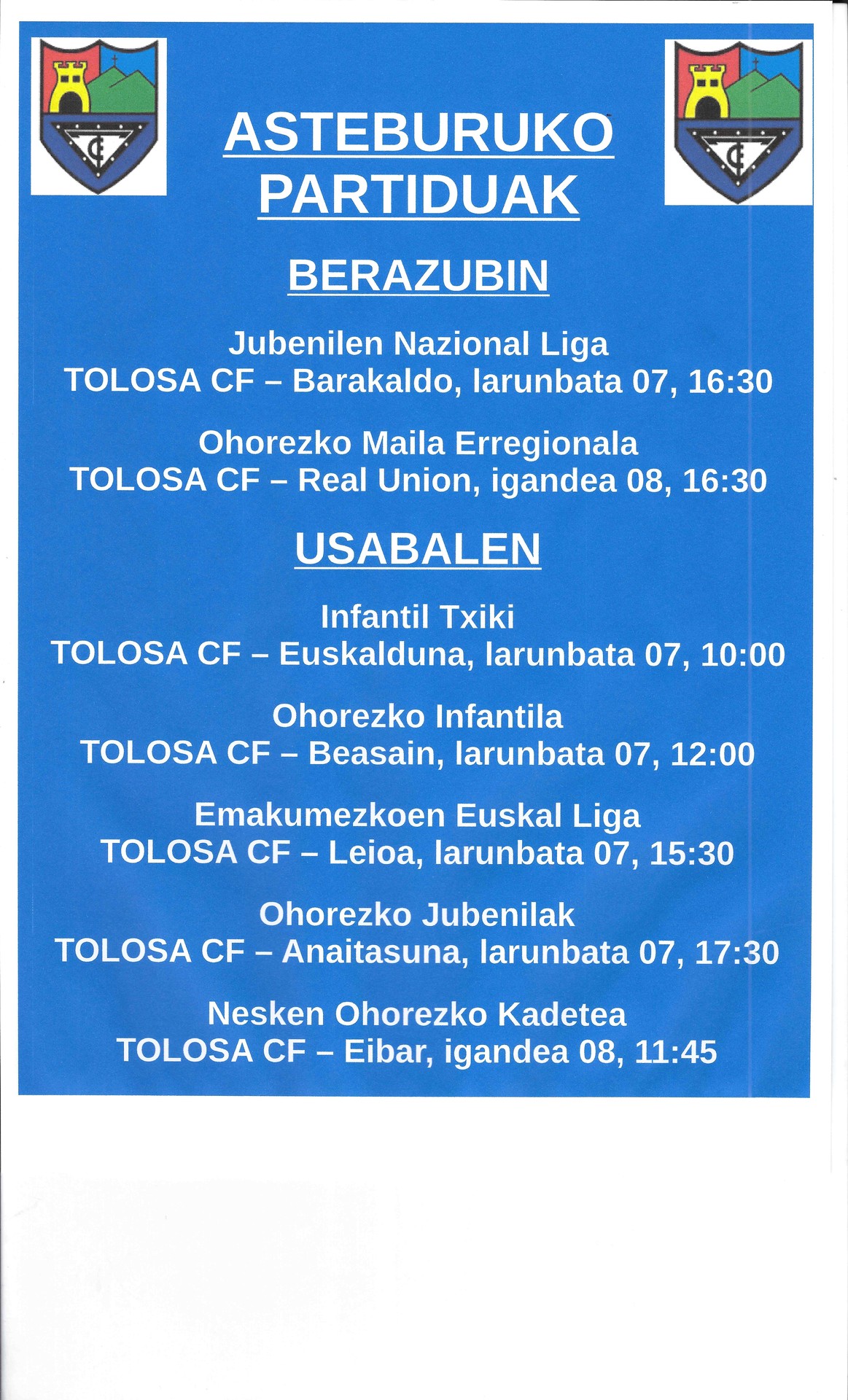 Asteburuko partiduak