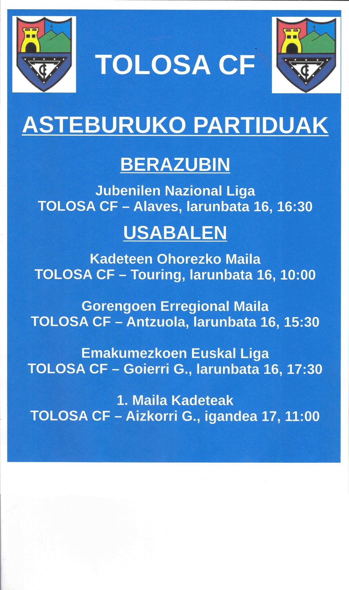 Asteburuko partiduak