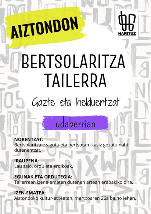 Bertsolaritza tailerrak Leaburun, Iruran eta Aiztondon