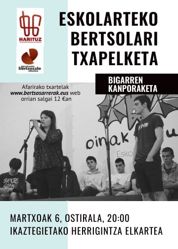 Gipuzkoako Eskolarteko Bertsolari Txapelketako kanporaketa, ostiralean, Ikaztegietan
