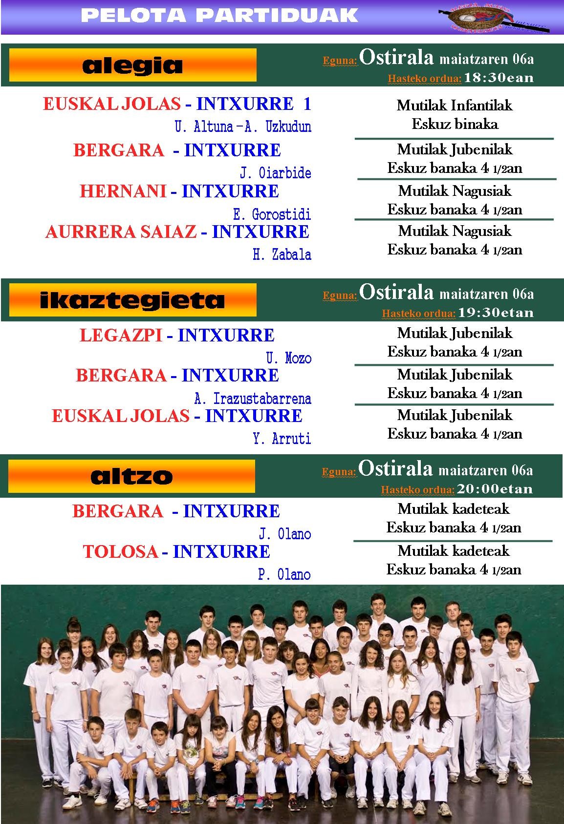 Ostiralez partidak hiru pilotalekuetan