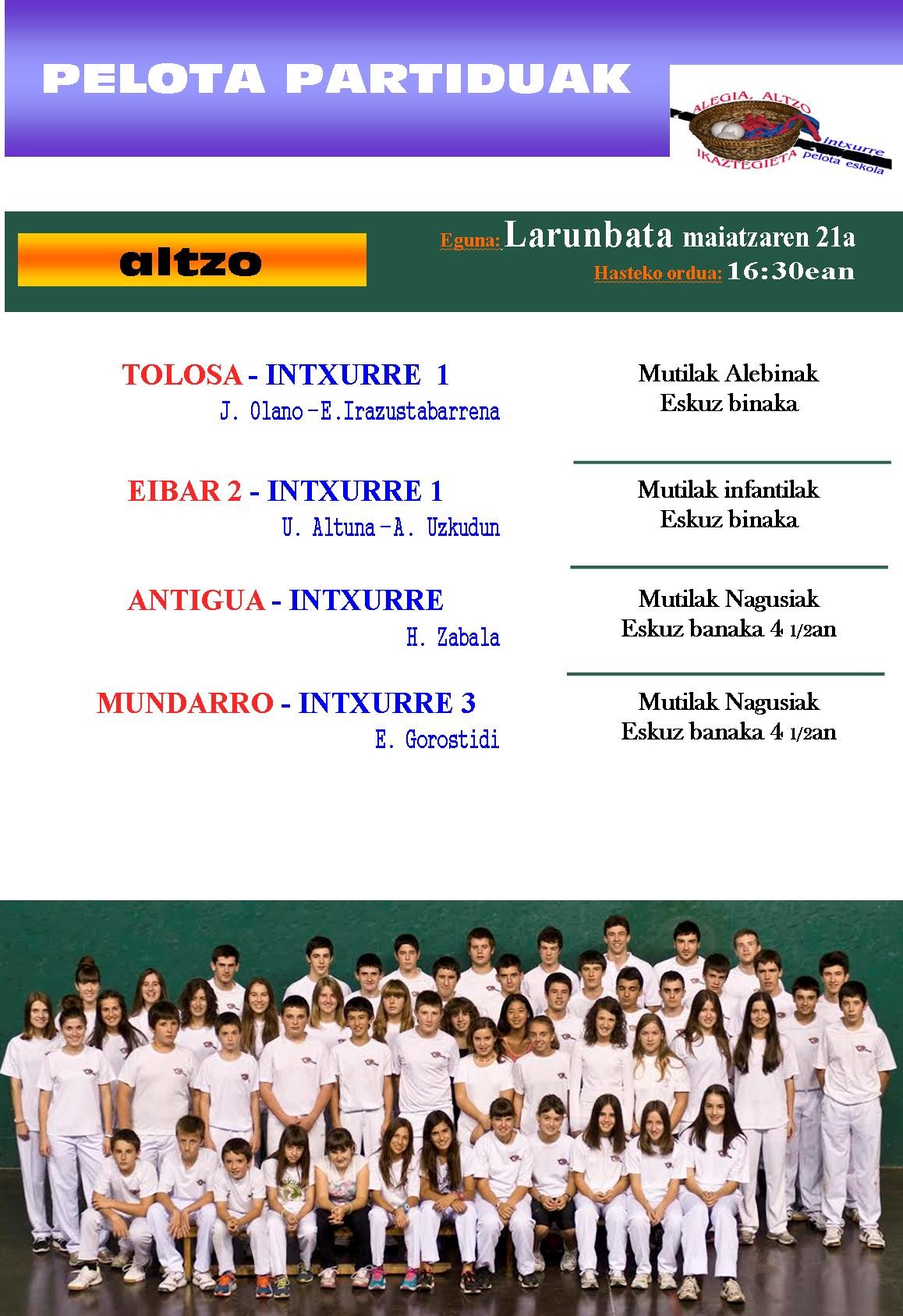 Altzo muinoko frontoian partidak