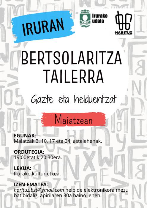 Bertsolaritza tailerren lekuak, egunak eta orduak zehaztuta