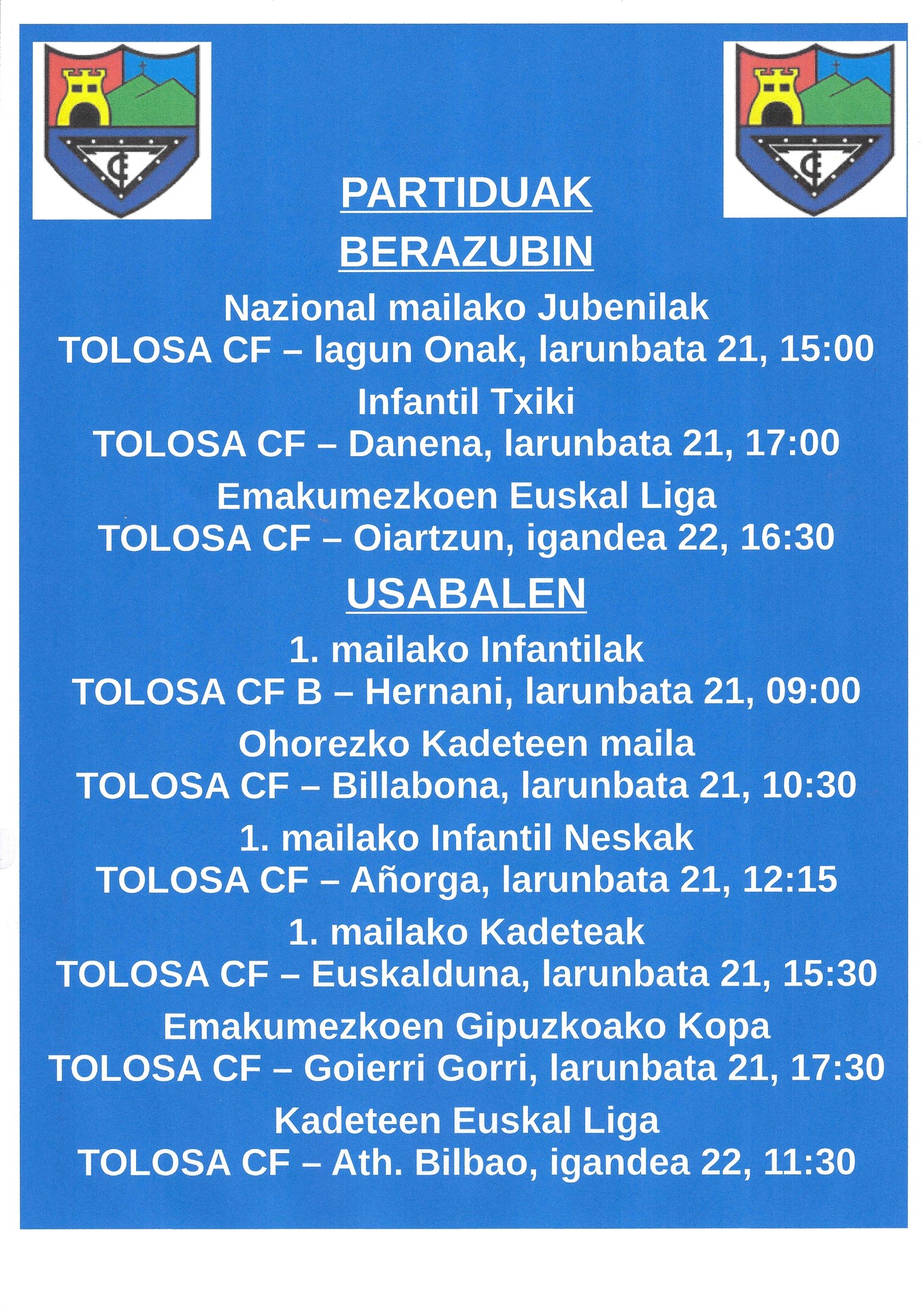 Asteburuko partiduak