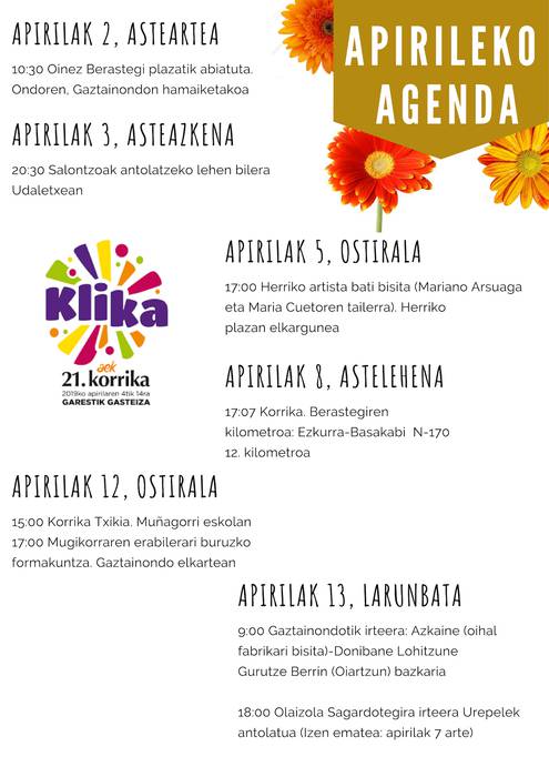Apirileko agenda