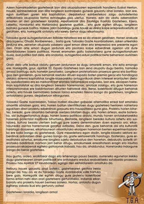 Identifikazioak egon dira Ezpalan. Jabearekin negoziazio mahai bat irekitzeko prestutasuna adierazten dugu