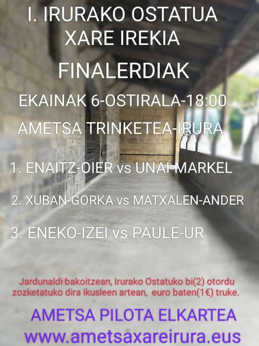 I. Irurako Ostatua Xare Irekiaren finalerdiak izango dira jokoan, bihar