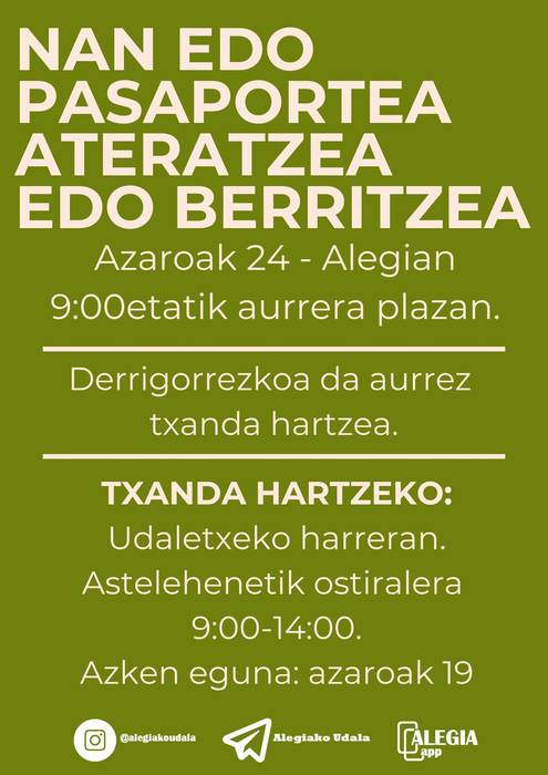 NAN edo pasaportea berritzeko aukera