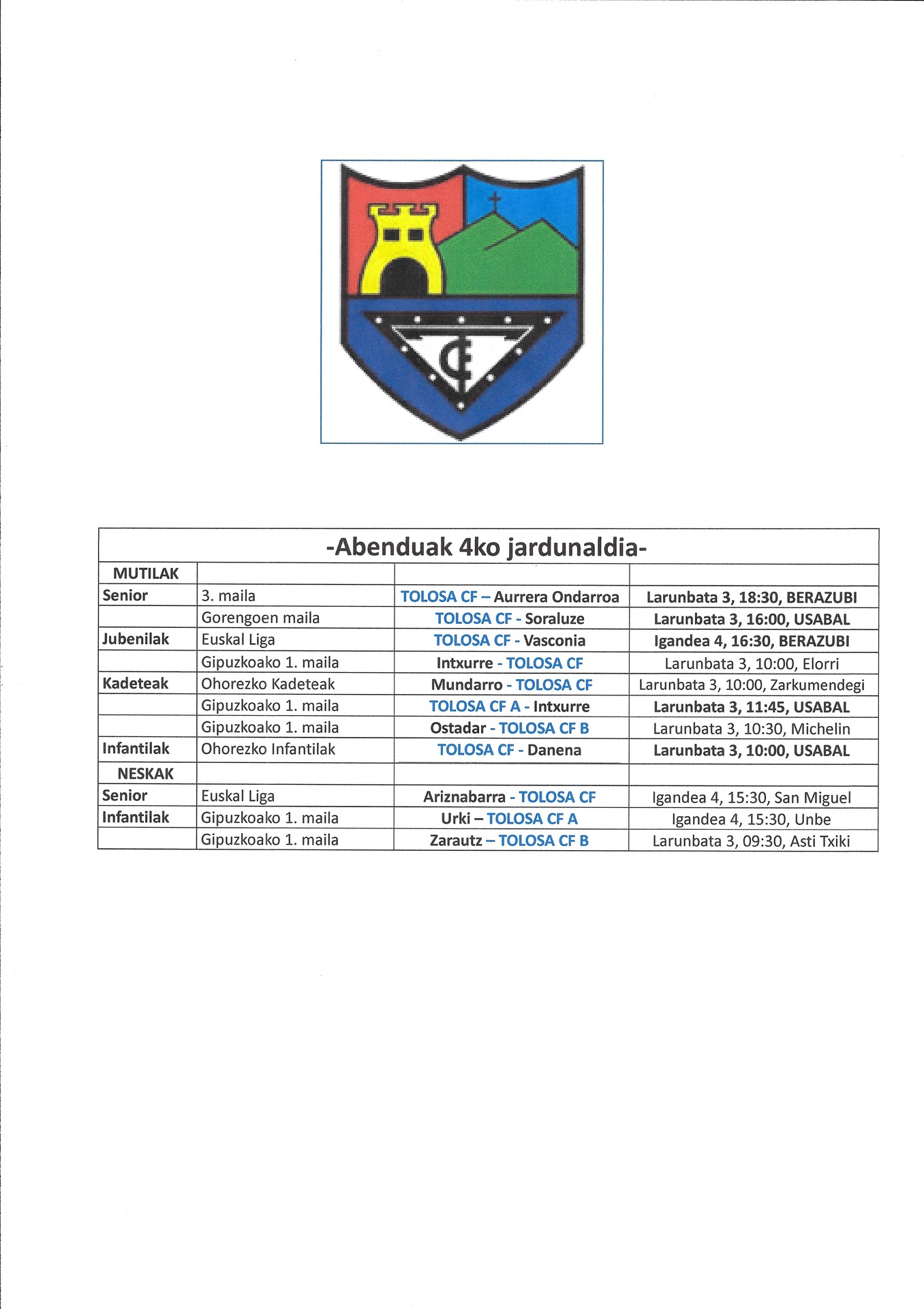 Asteburuko partiduak