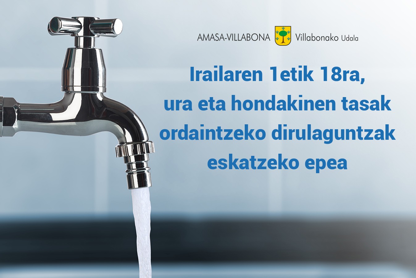 Ura eta hondakinen tasak ordaintzeko dirulaguntzak eskatzeko epea zabalik