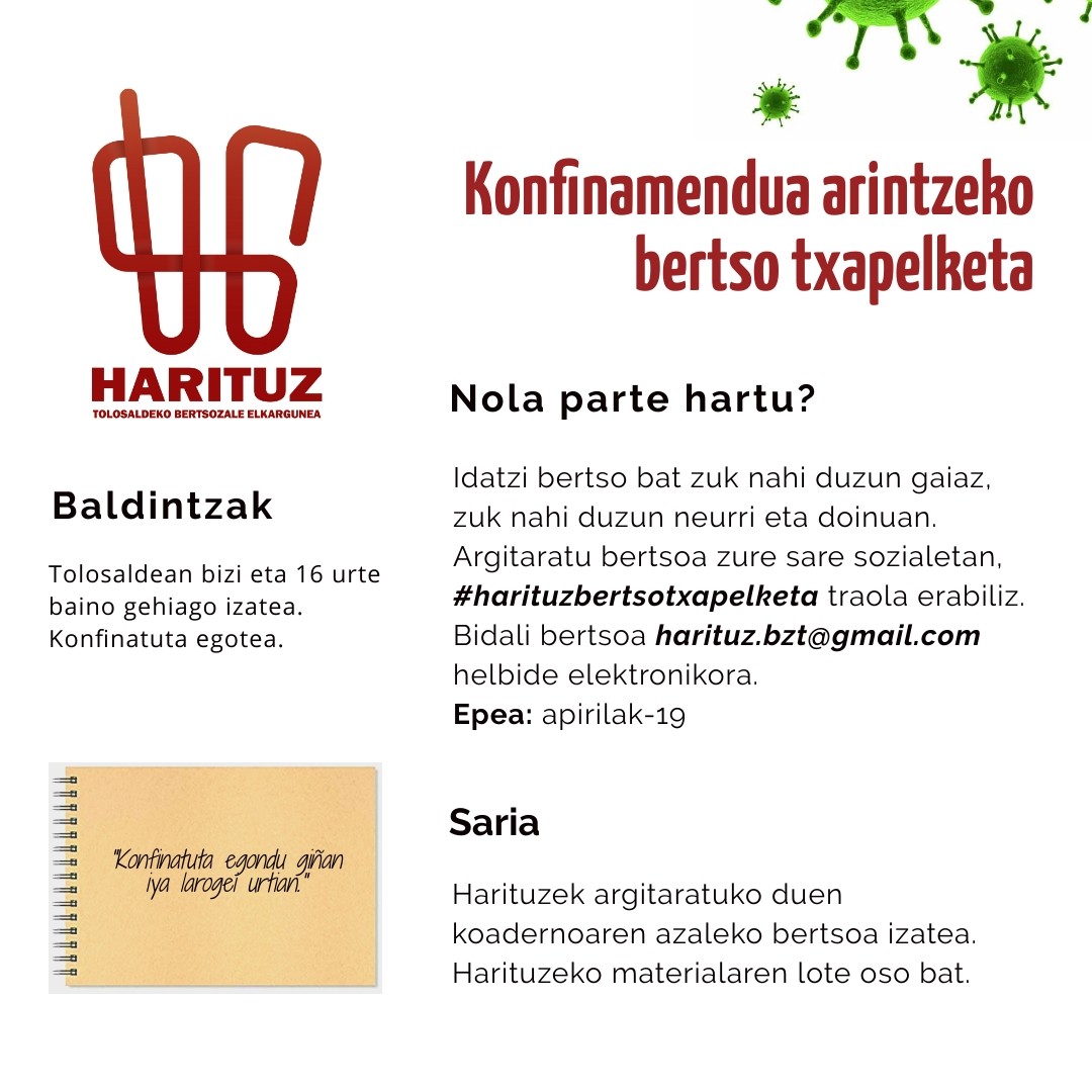 Konfinamendua arintzeko bertso txapelketa Harituzen eskutik