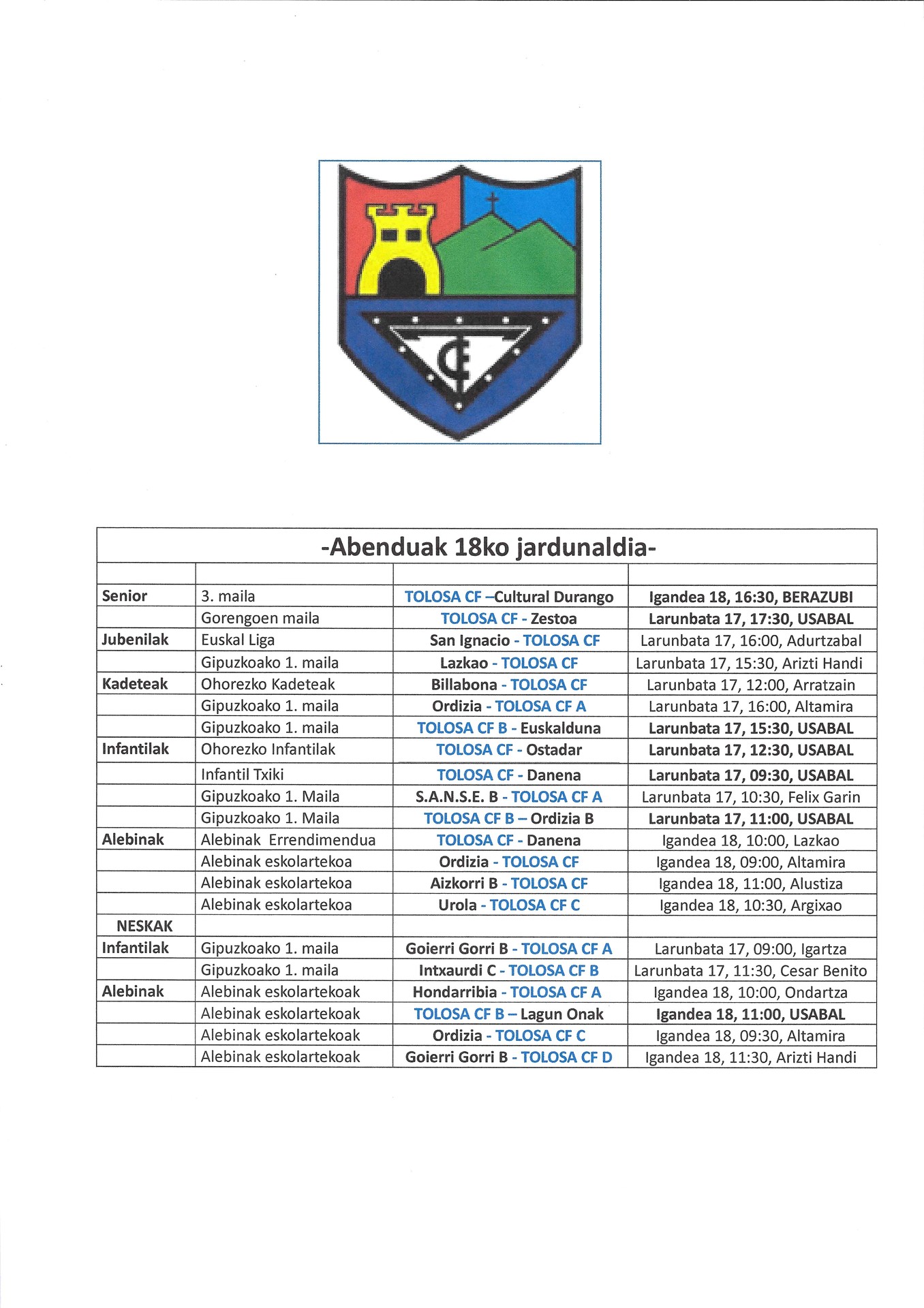 Asteburuko partiduak