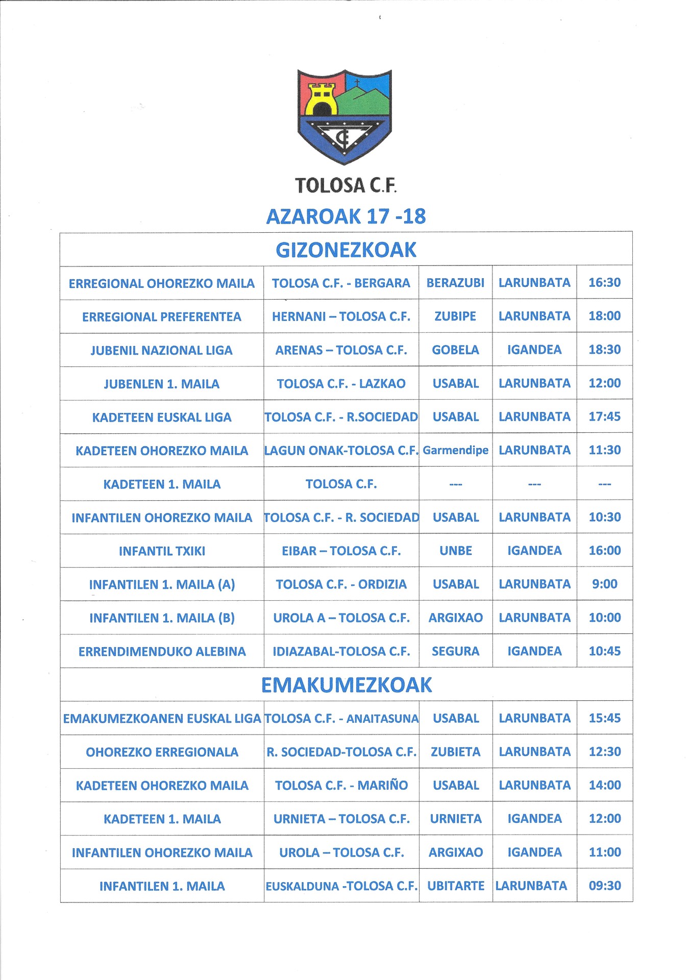 Asteburuko partiduak