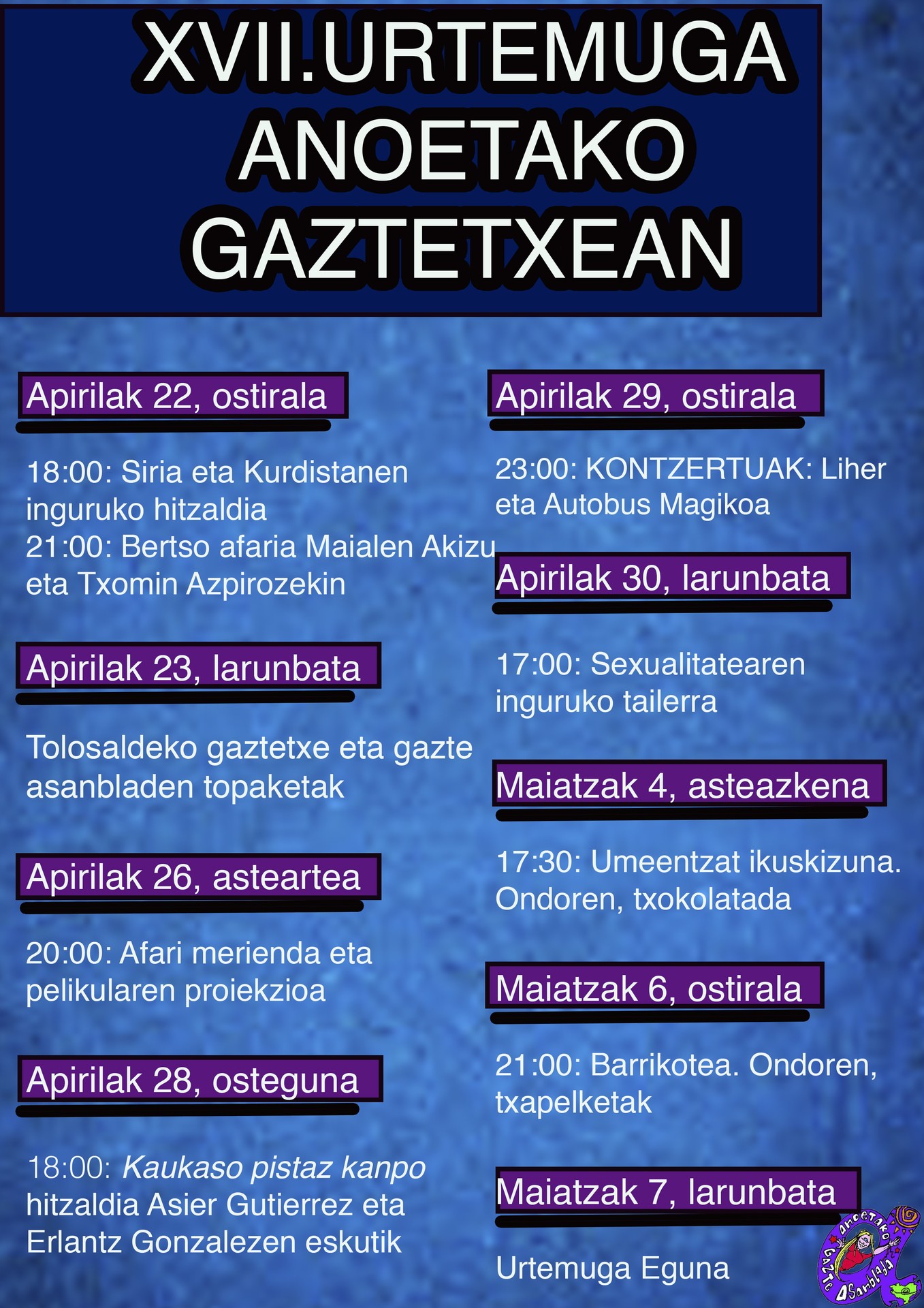 Ostiralean hasiko dituzte Anoetako Gaztetxearen XVII. urteurreneko ospakizunak