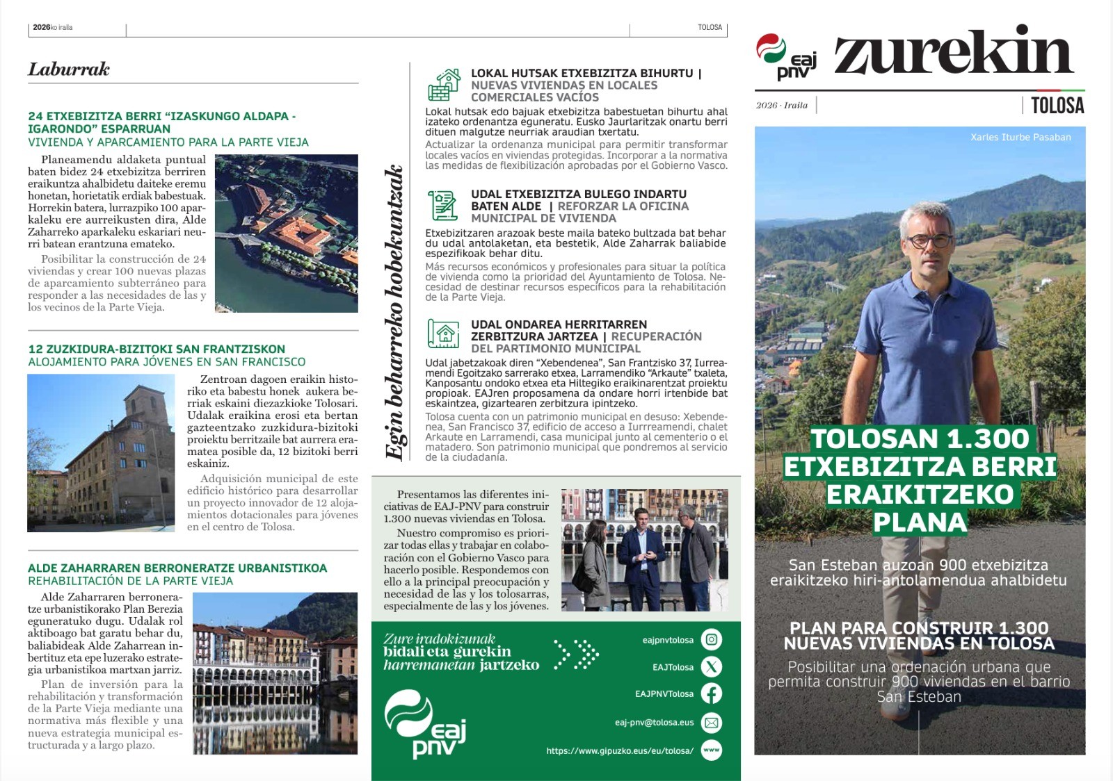 Tolosak etxebizitzak behar ditu eta EAJ-PNVk zifrak, lurzorua eta proposamenak jarri ditu mahai gainean