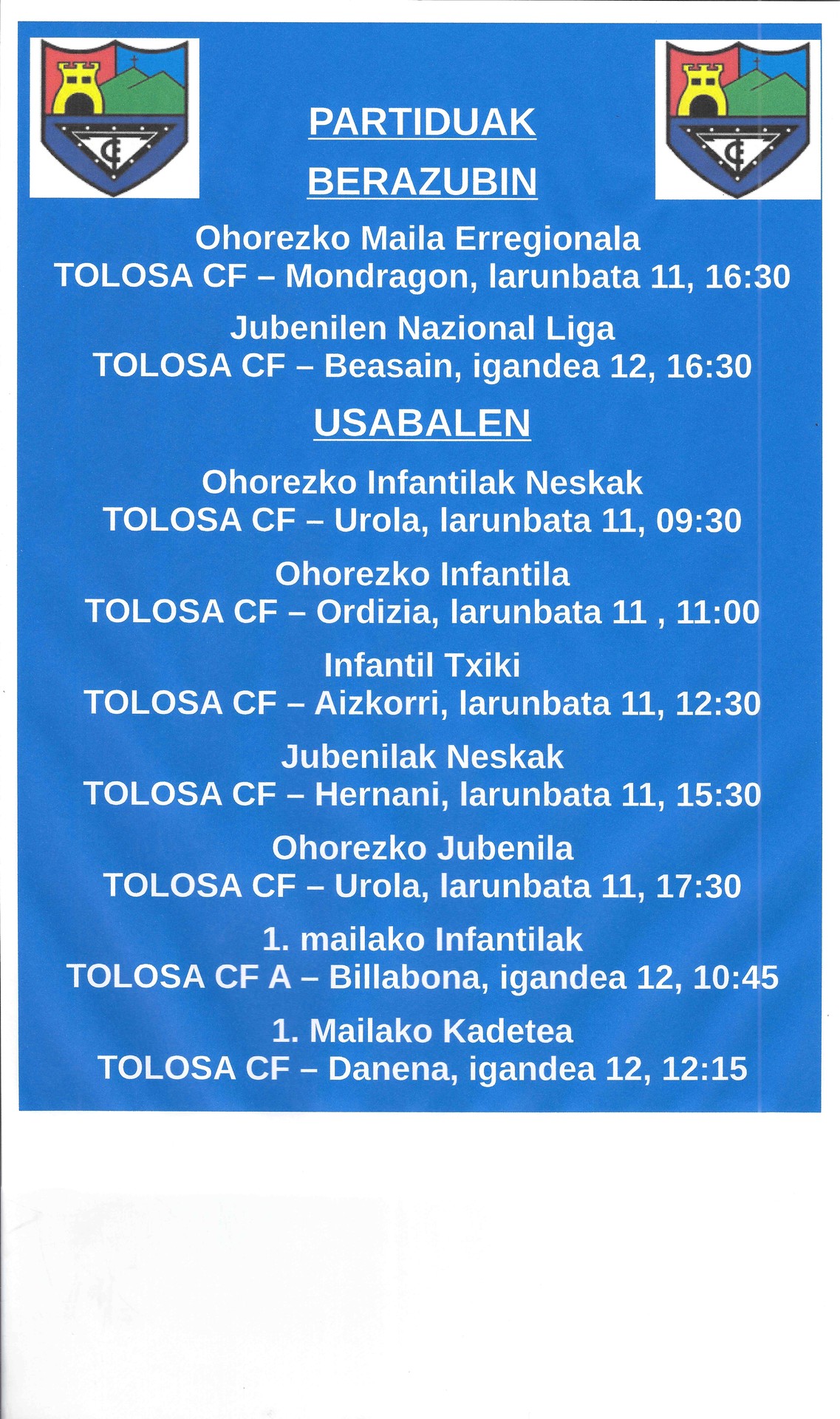 Asteburuko partiduak