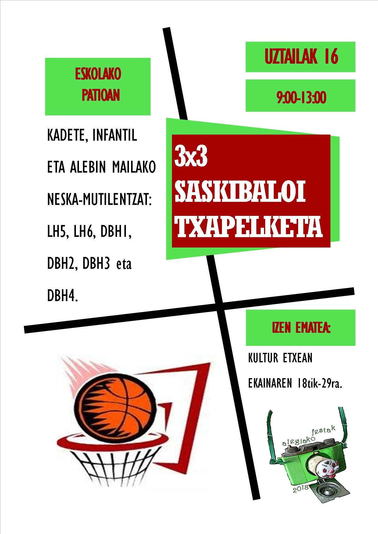 Uztailaren 16ko 3x3 saskibaloi txapelketarako izen-ematea, ekainaren 29ra arte