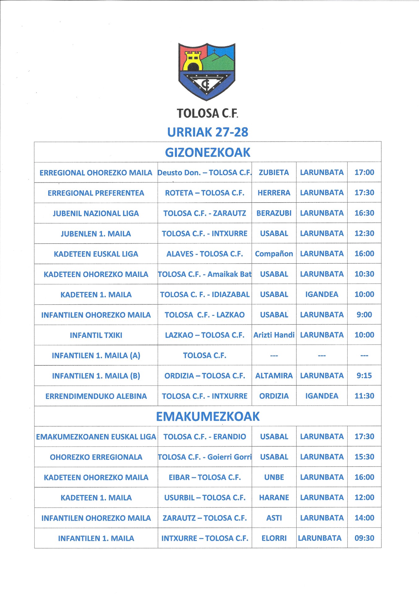 Asteburuko partiduak