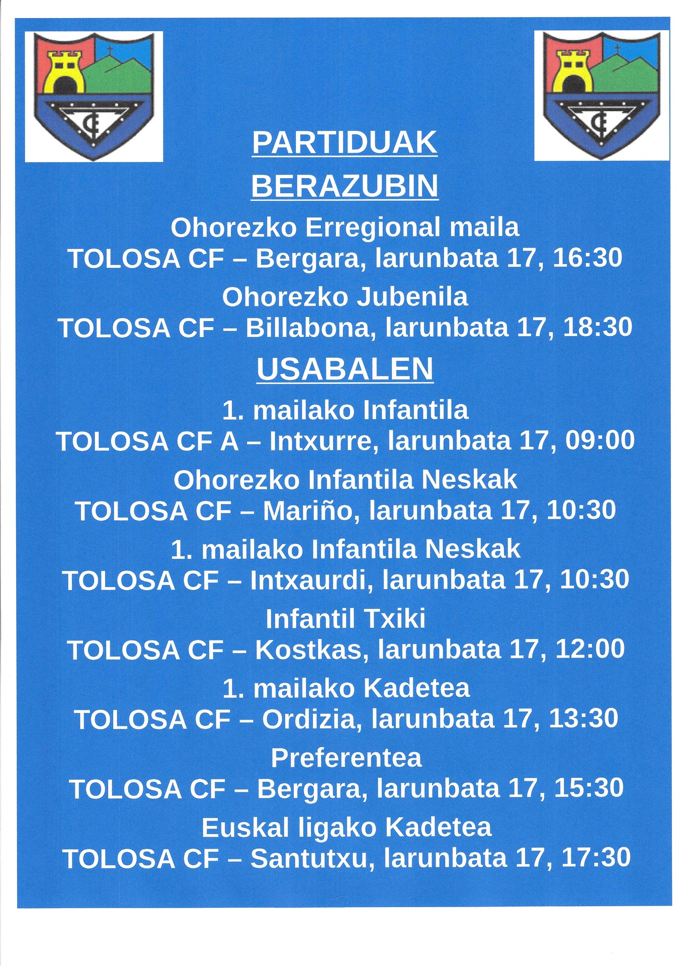 Asteburuko partiduak