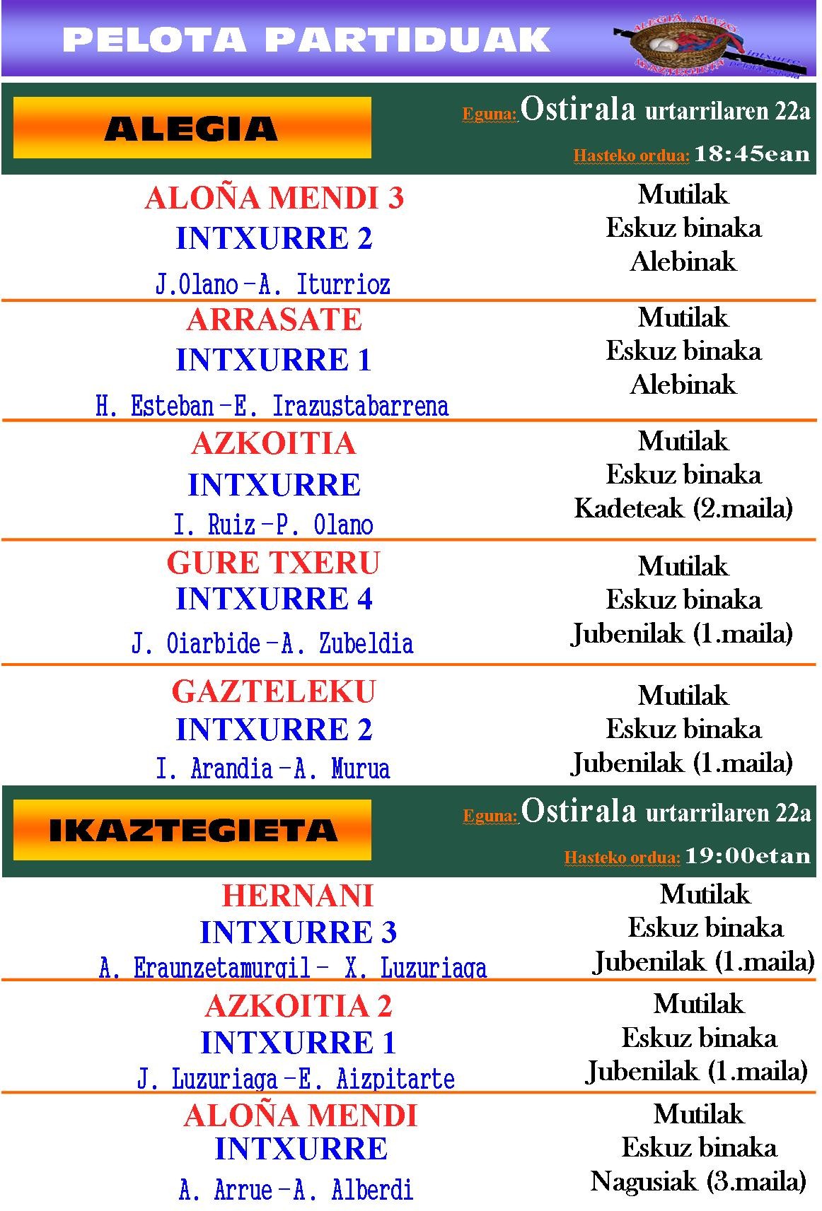 Etxeko partiduak: Eskuz, binaka eta mutilak