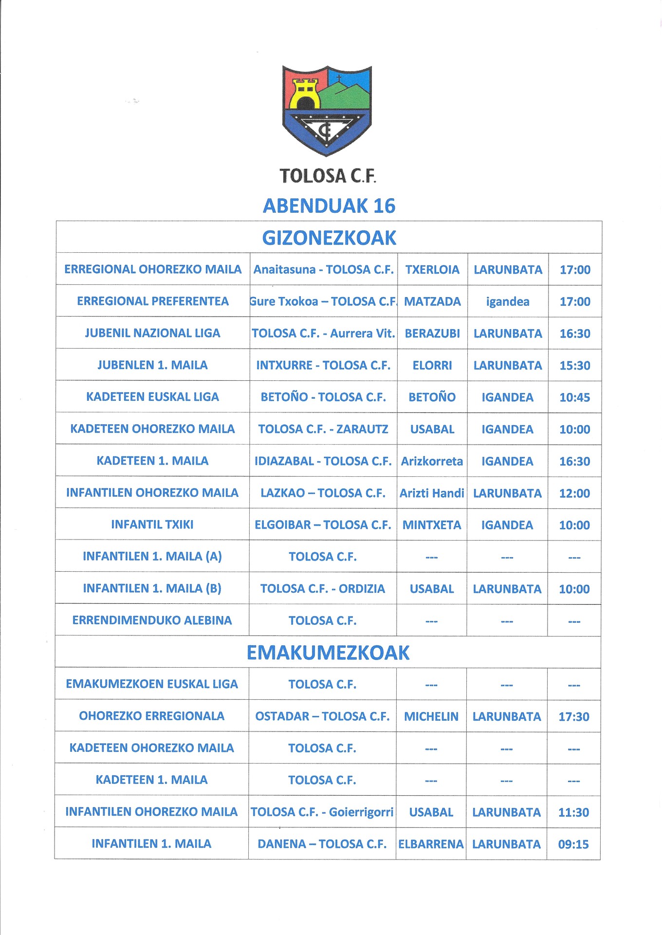 Asteburuko partiduak