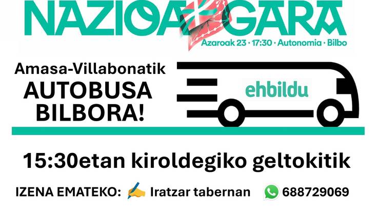 Larunbatean Bilbora joateko autobusa antolatu dugu