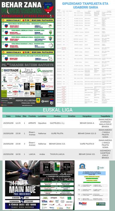 Behar Zanako pilotariek aste hoentan 48 partida jokatuko dituzte