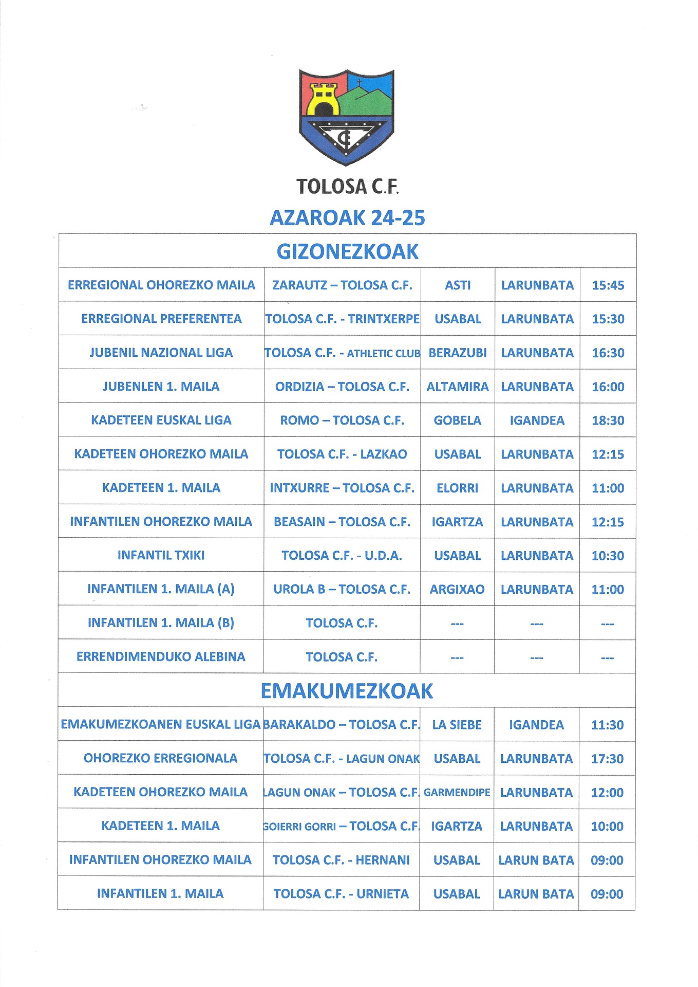 Asteburuko partiduak.
