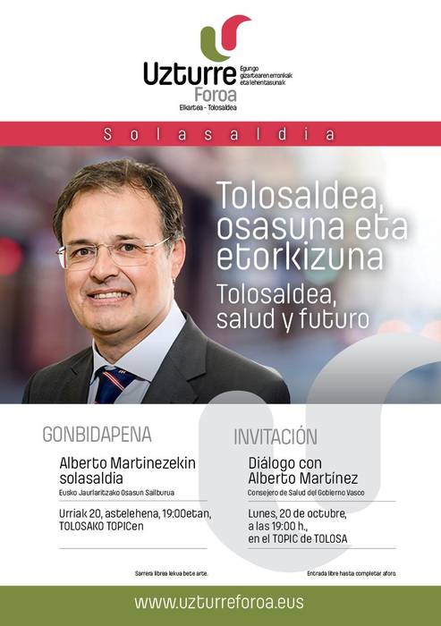 Uzturre Foroaren hurrengo gonbidatua Alberto Martinez Eusko Jaurlaritzako Osasun Sailburua izango da