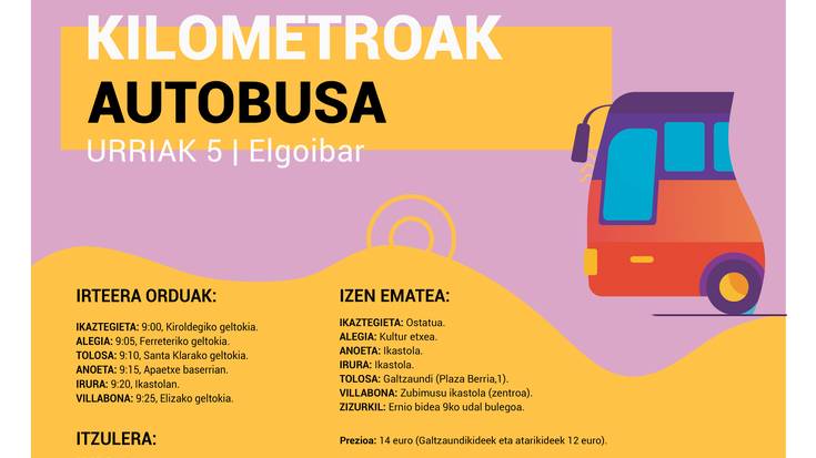 Gerturatu Kilometroak jaira autobusez Tolosaldetik