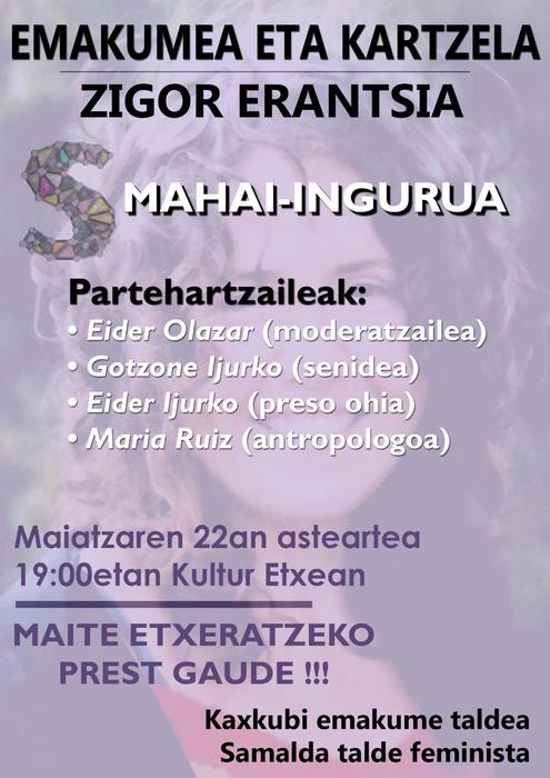 'Emakumea eta kartzela. Zigor erantsia' mahai ingurua, maiatzaren 22an