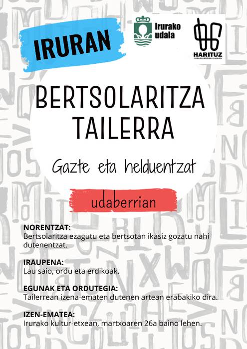 Bertsolaritza tailerretan izena emateko aukera, martxoaren 26ra arte