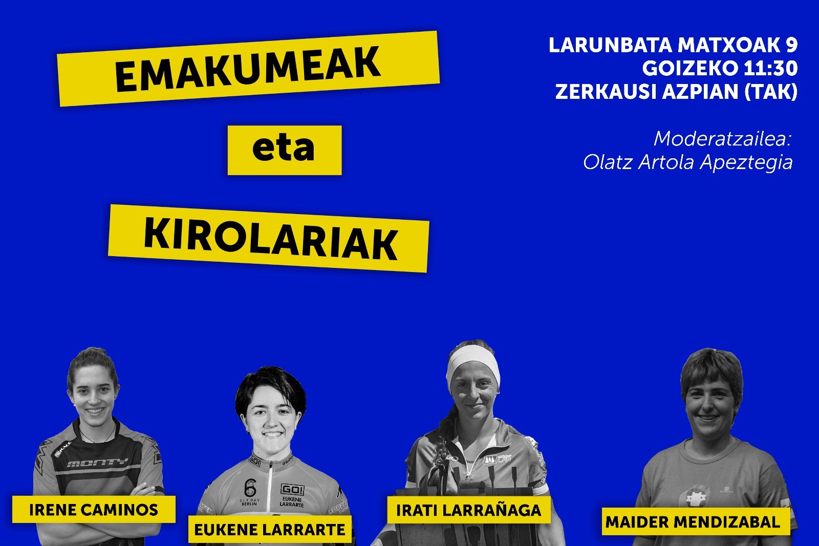 Caminos, Larrarte, Larrañaga eta Mendizabalekin solasaldia larunbatean