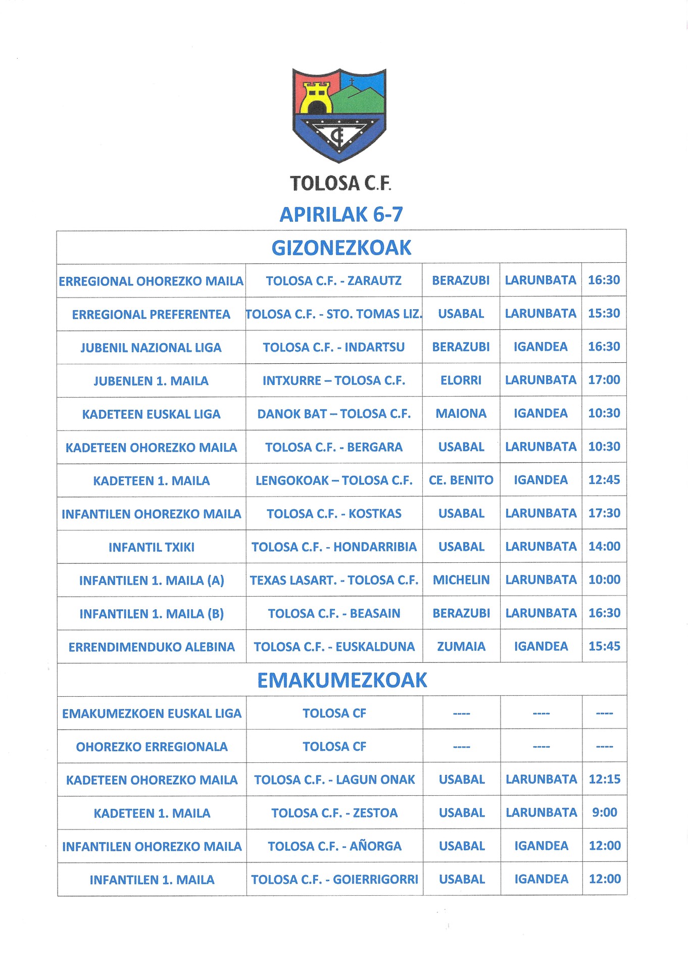 Asteburuko partiduak