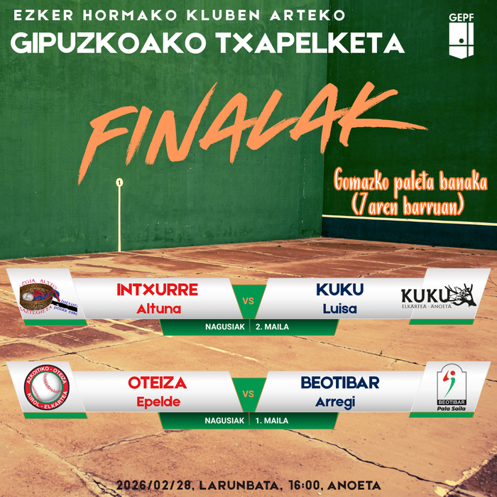 Anoetan jokatuko dira gomazko paletako  bi final