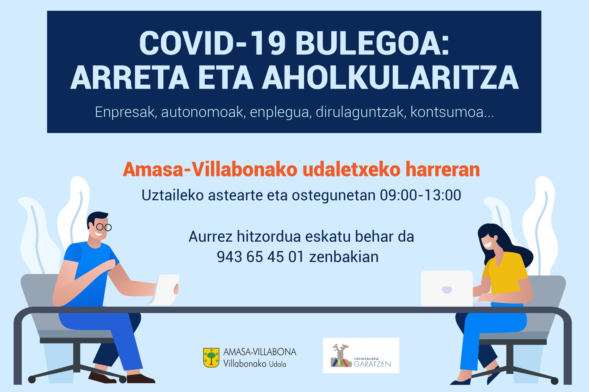 Covid-19 arreta eta aholkularitza zerbitzu berria udaletxean, Tolosaldea Garatzen-ekin elkarlanean
