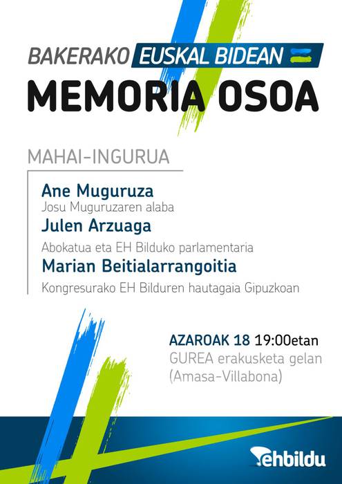 "Memoria osoa" izenburupean mahaingurua asteazkenean