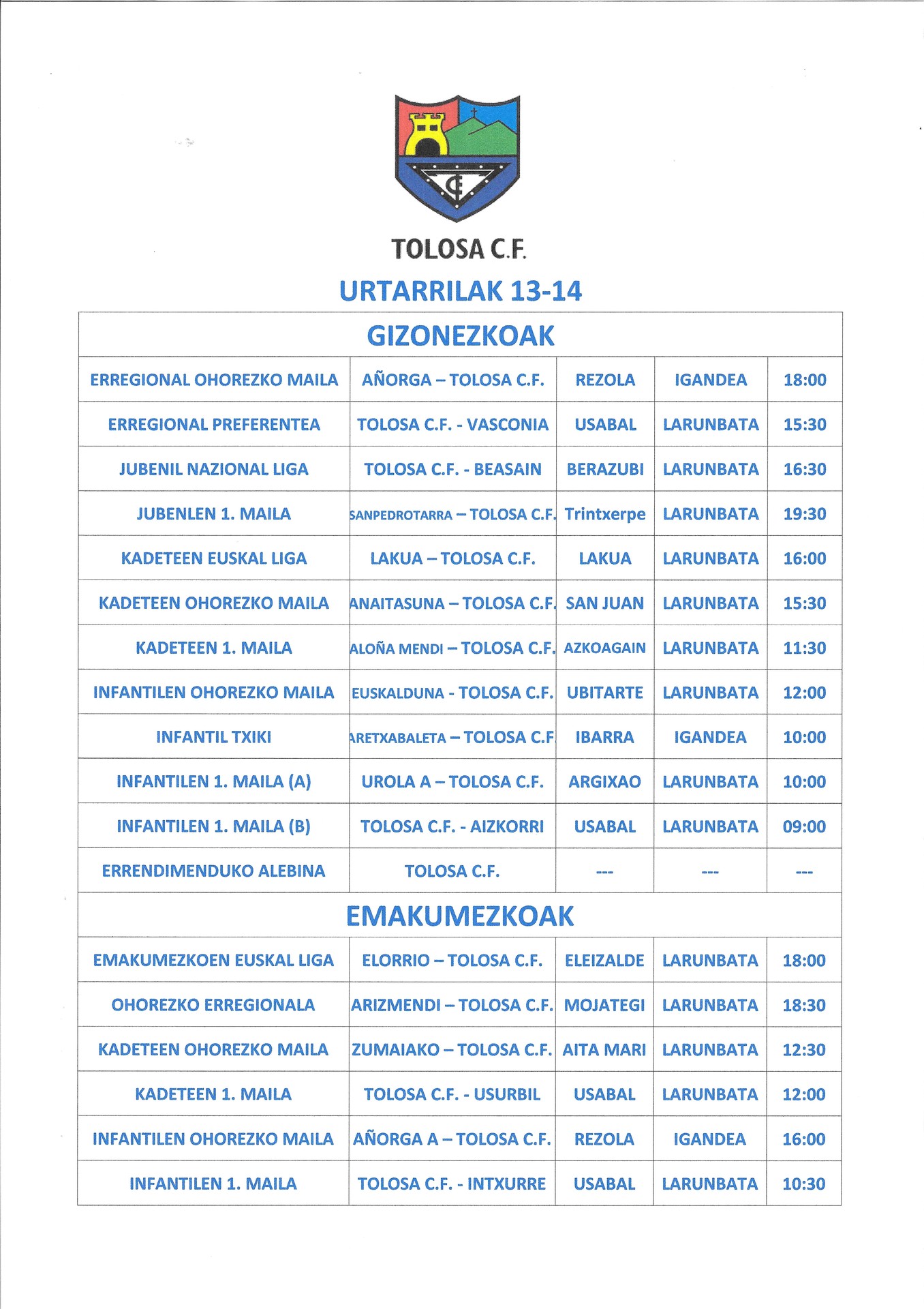 Asteburuko partiduak